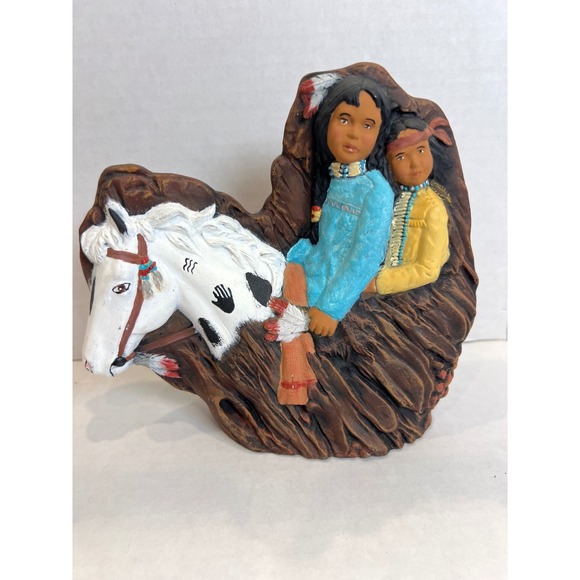 Other - Native American Hand‎ Painted Children on Horse Ceramic Sculpture Figurine Decor
